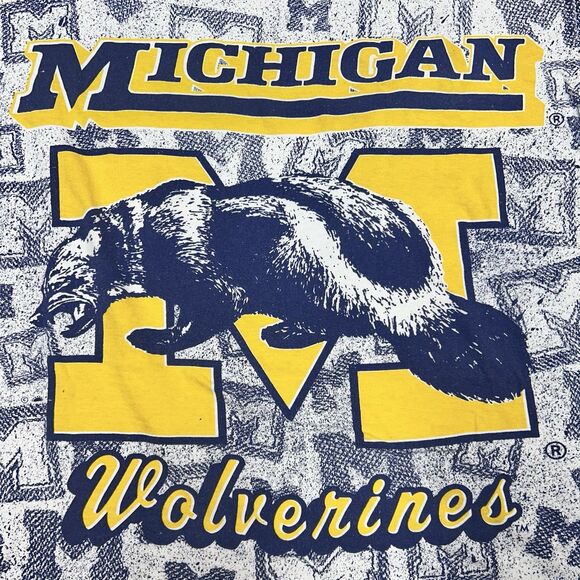 Vintage Michigan Wolverines TShirt Mens tee 80’s All Over PRINT Men’s Size XL - Picture 2 of 7